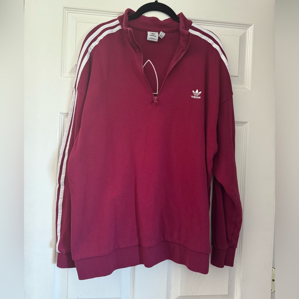 Adidas Quarter Zip Sweatshirt Terry Women’s or Unisex XL Berry Color Embroidered